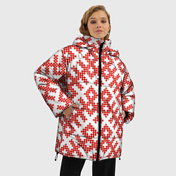 Куртка зимняя женская Славянский орнамент этнический узор, цвет: 3D-красный — фото 2