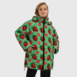 Куртка зимняя женская Клубника на зеленом фоне, цвет: 3D-красный — фото 2