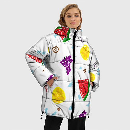 Женская зимняя куртка Пиксельные фрукты / 3D-Красный – фото 3