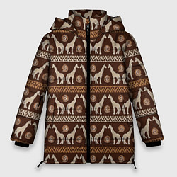 Куртка зимняя женская Жирафы Африка паттерн, цвет: 3D-светло-серый