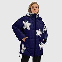 Куртка зимняя женская Белые ромашки на синем фоне, цвет: 3D-черный — фото 2