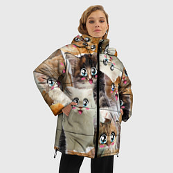 Куртка зимняя женская Много кошек с большими анимэ глазами, цвет: 3D-черный — фото 2