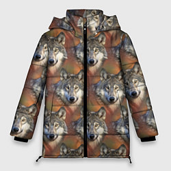 Куртка зимняя женская Волки Wolfs паттерн, цвет: 3D-светло-серый