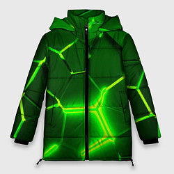 Куртка зимняя женская 3D ПЛИТЫ НЕОН NEON GREEN HEXAGON РАЗЛОМ, цвет: 3D-красный