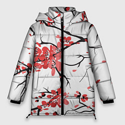 Куртка зимняя женская Распустившиеся цветы, цвет: 3D-красный