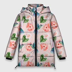 Куртка зимняя женская Колибри и нежные цветы, цвет: 3D-красный