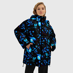 Куртка зимняя женская Ночные синие листья, цвет: 3D-черный — фото 2