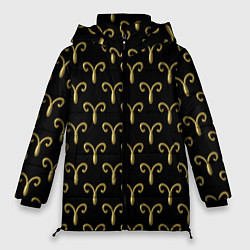 Куртка зимняя женская Золотой овен на черном фоне Паттерн, цвет: 3D-светло-серый