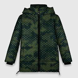 Куртка зимняя женская Абстрактный геометрический зеленый камуфляж, цвет: 3D-черный
