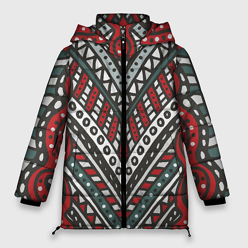 Женская зимняя куртка Узор абстракция Рисунок от руки в стиле дудл Красн / 3D-Светло-серый – фото 1