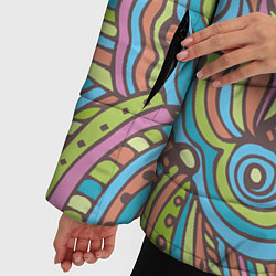 Куртка зимняя женская Абстрактный разноцветный узор Линии, волны, полосы, цвет: 3D-черный — фото 2