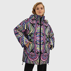 Куртка зимняя женская Абстракция разноцветная Калейдоскоп Фиолетовый, зе, цвет: 3D-черный — фото 2