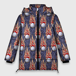 Куртка зимняя женская Волейбольные мячи в огне, цвет: 3D-красный
