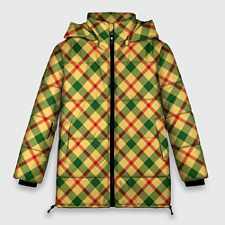 Куртка зимняя женская Желто-зеленая Клетка, цвет: 3D-светло-серый