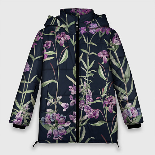 Женская зимняя куртка Цветы Фиолетовые / 3D-Светло-серый – фото 1