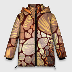 Куртка зимняя женская Коричнево-бежевые пастельные камушки с яркими паль, цвет: 3D-светло-серый