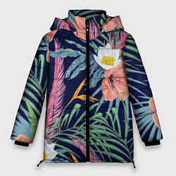 Куртка зимняя женская Цветы Гибискусы, цвет: 3D-светло-серый
