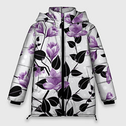 Куртка зимняя женская Распустившиеся фиолетовые цветы, цвет: 3D-светло-серый