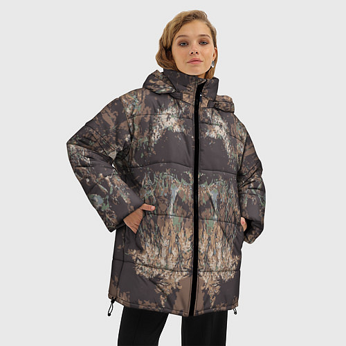 Женская зимняя куртка Абстрактный графический узор,коричневого цвета Abs / 3D-Красный – фото 3