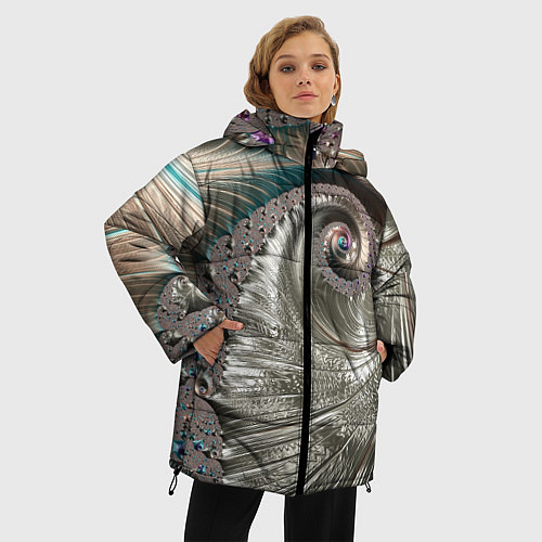 Женская зимняя куртка Fractal pattern Spiral Серебристый фрактал спираль / 3D-Красный – фото 3