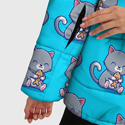 Куртка зимняя женская Милые котики паттерн, цвет: 3D-черный — фото 2