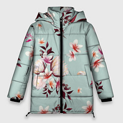 Куртка зимняя женская Цветы Яркие В Летнем Саду, цвет: 3D-красный