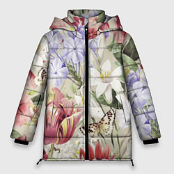 Куртка зимняя женская Цветы Утренний Букет Лилий, цвет: 3D-красный