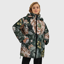 Куртка зимняя женская Цветы Анемоны Ночного Сада, цвет: 3D-красный — фото 2