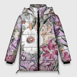 Куртка зимняя женская Цветы Фиолетовый Клематис, цвет: 3D-красный