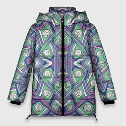 Куртка зимняя женская Абстрактный разноцветный принт в дудл стиле, цвет: 3D-светло-серый