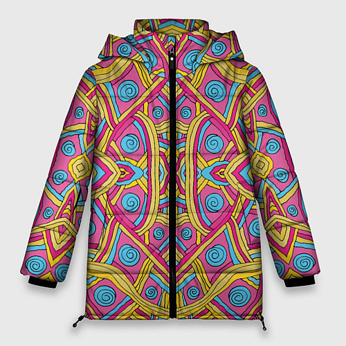 Женская зимняя куртка Разноцветный и яркий узор в дудл стиле / 3D-Светло-серый – фото 1