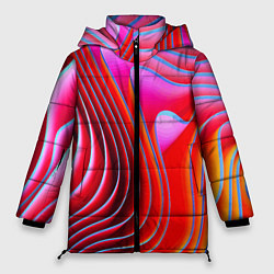 Куртка зимняя женская Разноцветные неоновые полосы Волна Multicolored ne, цвет: 3D-светло-серый