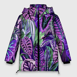 Куртка зимняя женская Цветы Яркие Тропики, цвет: 3D-светло-серый