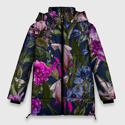 Женская зимняя куртка Цветы Таинственные / 3D-Светло-серый – фото 1