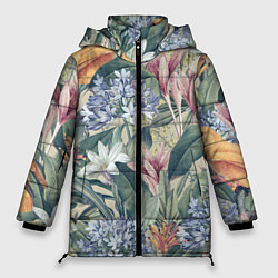 Куртка зимняя женская Цветы Лилии и Агапантус, цвет: 3D-черный