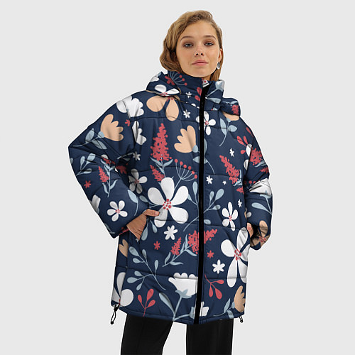 Женская зимняя куртка Цветы Полуночные Разноцветные / 3D-Красный – фото 3