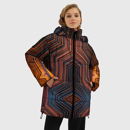 Женская зимняя куртка Симметрия в геометрии цвета / 3D-Красный – фото 3