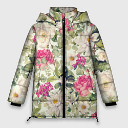 Куртка зимняя женская Цветы Винтажные Розы, цвет: 3D-светло-серый