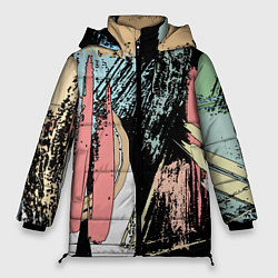 Куртка зимняя женская Абстрактные мазки цветной краской abstraction, цвет: 3D-светло-серый