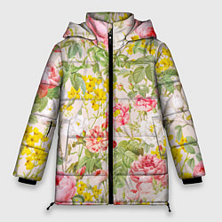 Куртка зимняя женская Цветы Летнии Английские Розы, цвет: 3D-светло-серый