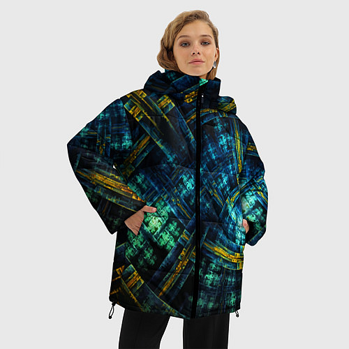 Женская зимняя куртка Абстрактная неоновая футуристическая композиция Ab / 3D-Красный – фото 3
