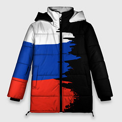 Куртка зимняя женская Российский триколор на темном фоне, цвет: 3D-красный