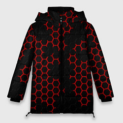 Куртка зимняя женская НАНОКОСТЮМ Black and Red Hexagon Гексагоны, цвет: 3D-красный