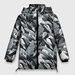 Куртка зимняя женская Чёрно-белые Листья Пальм, цвет: 3D-красный