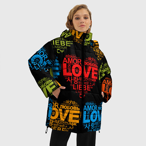 Женская зимняя куртка Love, Amor, Любовь - Неон версия / 3D-Красный – фото 3