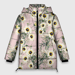 Куртка зимняя женская Цветы Летние Ромашки, цвет: 3D-светло-серый