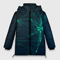Куртка зимняя женская Зеленые абстрактные взаимосвязанные линии нейроны, цвет: 3D-черный