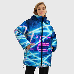 Куртка зимняя женская Неоновые лучи и буквы - Голубой, цвет: 3D-красный — фото 2