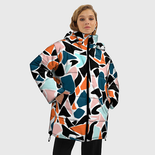 Женская зимняя куртка Абстрактный современный разноцветный узор в оранже / 3D-Красный – фото 3