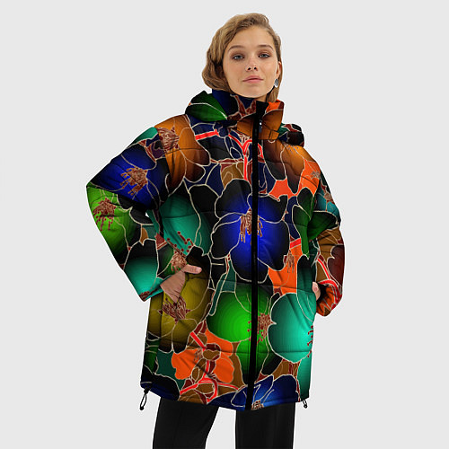 Женская зимняя куртка Vanguard floral pattern Summer night Fashion trend / 3D-Красный – фото 3